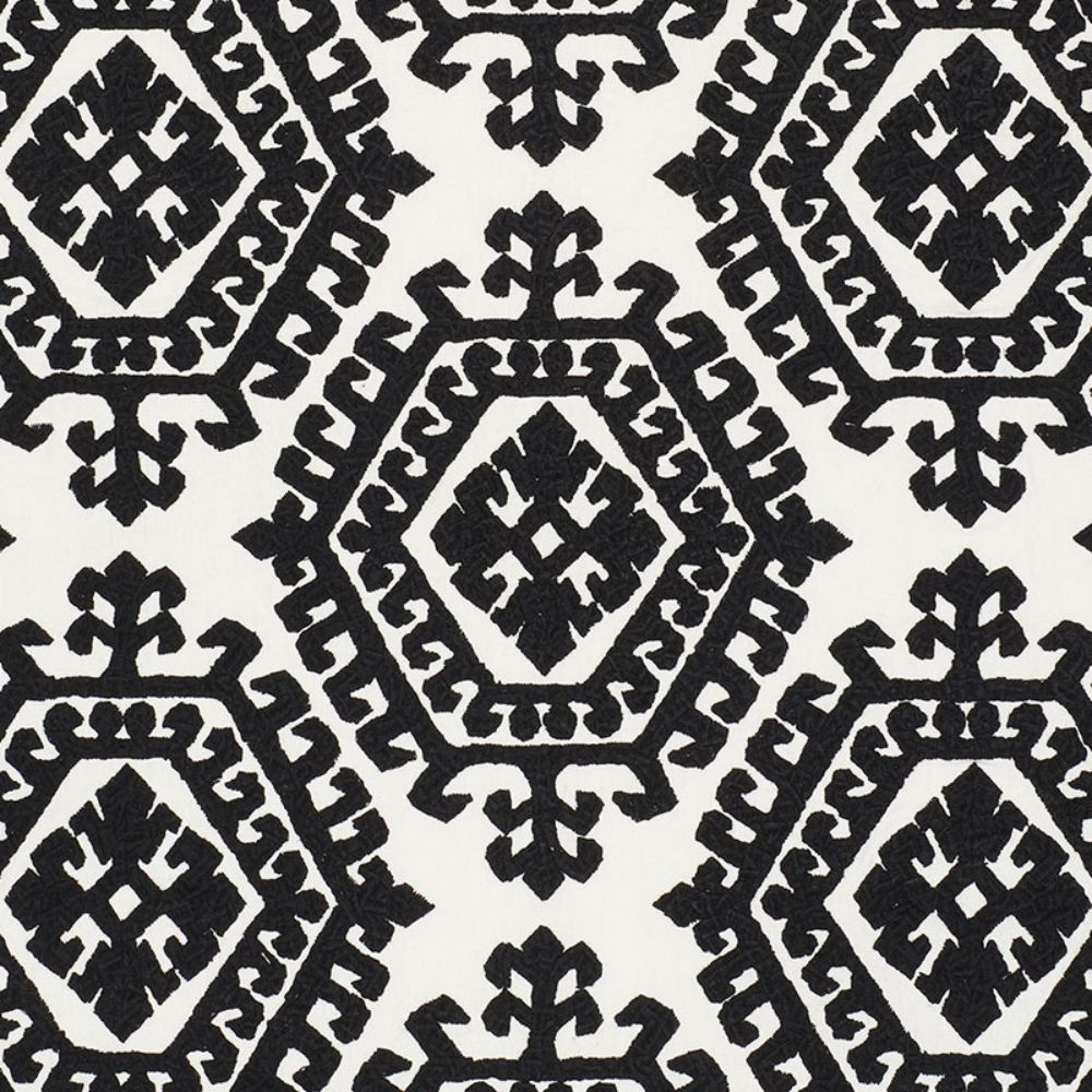 Schumacher 71942 Omar Embroidery Fabrics in Black