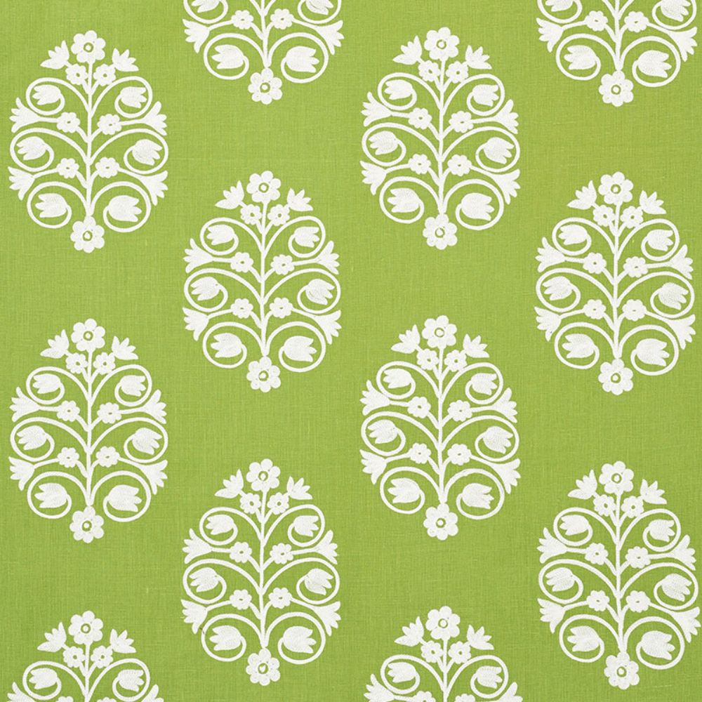 Schumacher 72092 Talitha Embroidery Fabric in Leaf