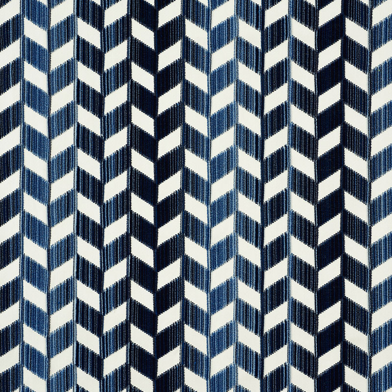 Schumacher 72811 Cut-Patterned-Velvets Collection Chevron Strie Velvet Fabric  in Lapis