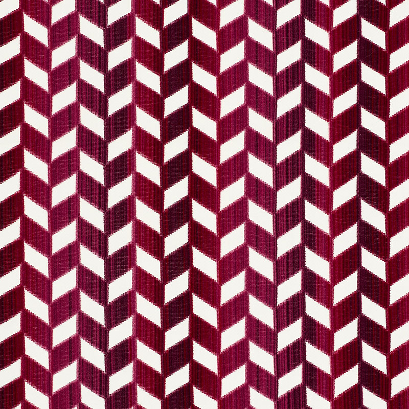Schumacher 72812 Cut-Patterned-Velvets Collection Chevron Strie Velvet Fabric  in Garnet