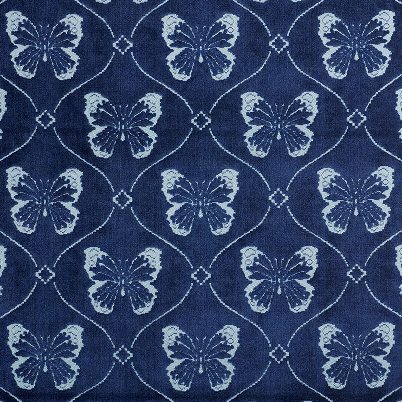 Schumacher 72962 Cut-Patterned-Velvets Collection Papillon Velvet Fabric  in Sapphire