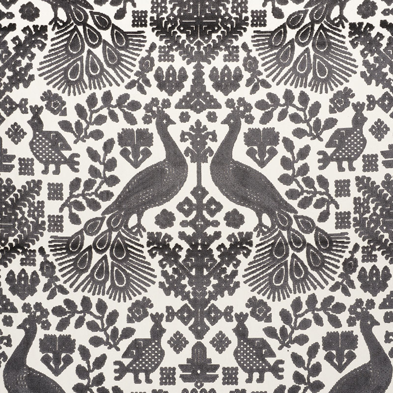 Schumacher 72970 Cut-Patterned-Velvets Collection Pavone Velvet Fabric  in Carbon