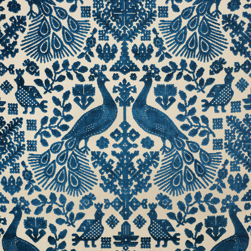 Schumacher 72973 Cut-Patterned-Velvets Collection Pavone Velvet Fabric  in Peacock