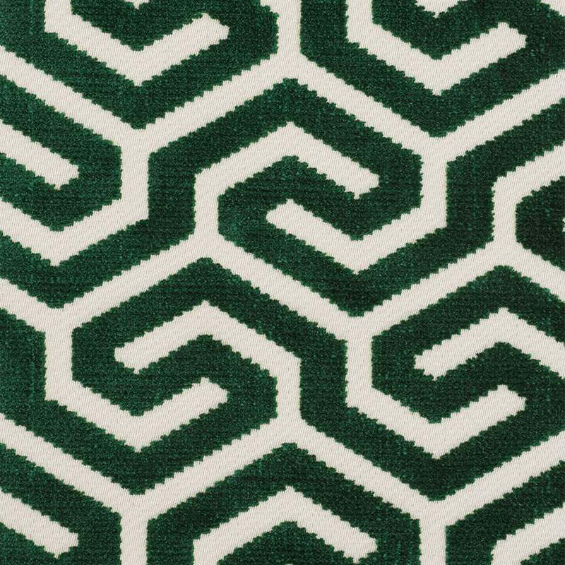 Schumacher 73103 Cut-Patterned-Velvets Collection Ming Fret Velvet Fabric  in Emerald