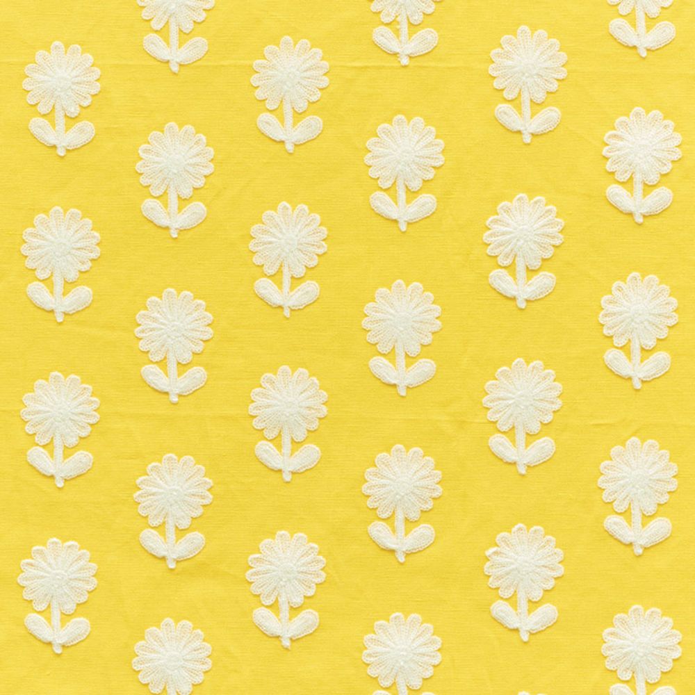 Schumacher 73480 Paley Embroidery Fabric in Yellow