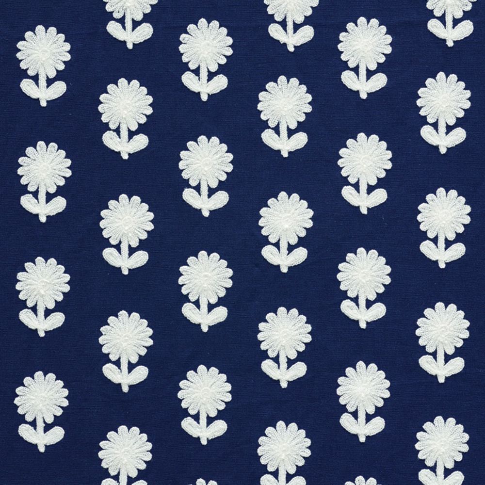 Schumacher 73483 Paley Embroidery Fabric in Blue