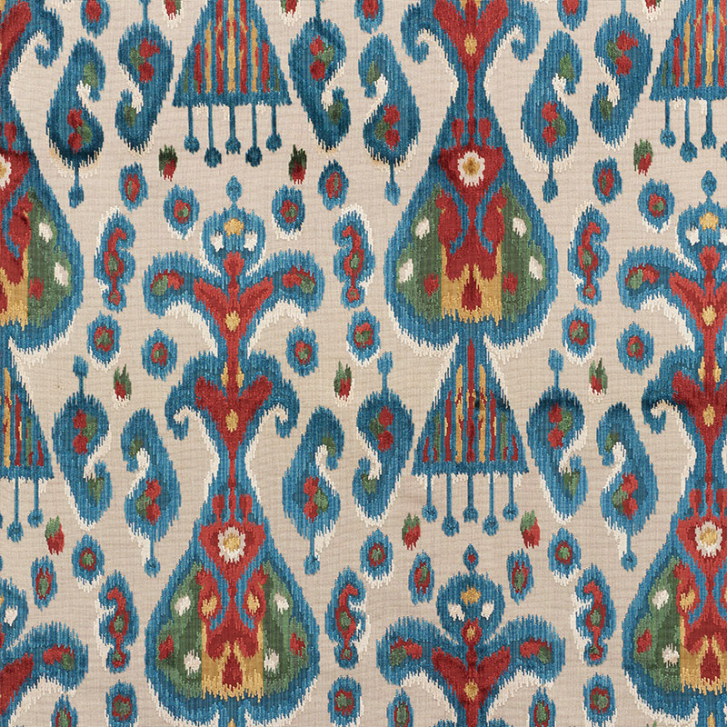 Schumacher 73930 Cut-Patterned-Velvets Collection Tabriz Ikat Velvet Fabric  in Multi