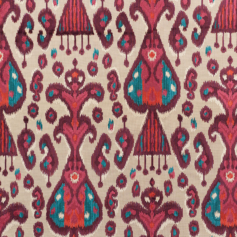 Schumacher 73931 Cut-Patterned-Velvets Collection Tabriz Ikat Velvet Fabric  in Aubergine