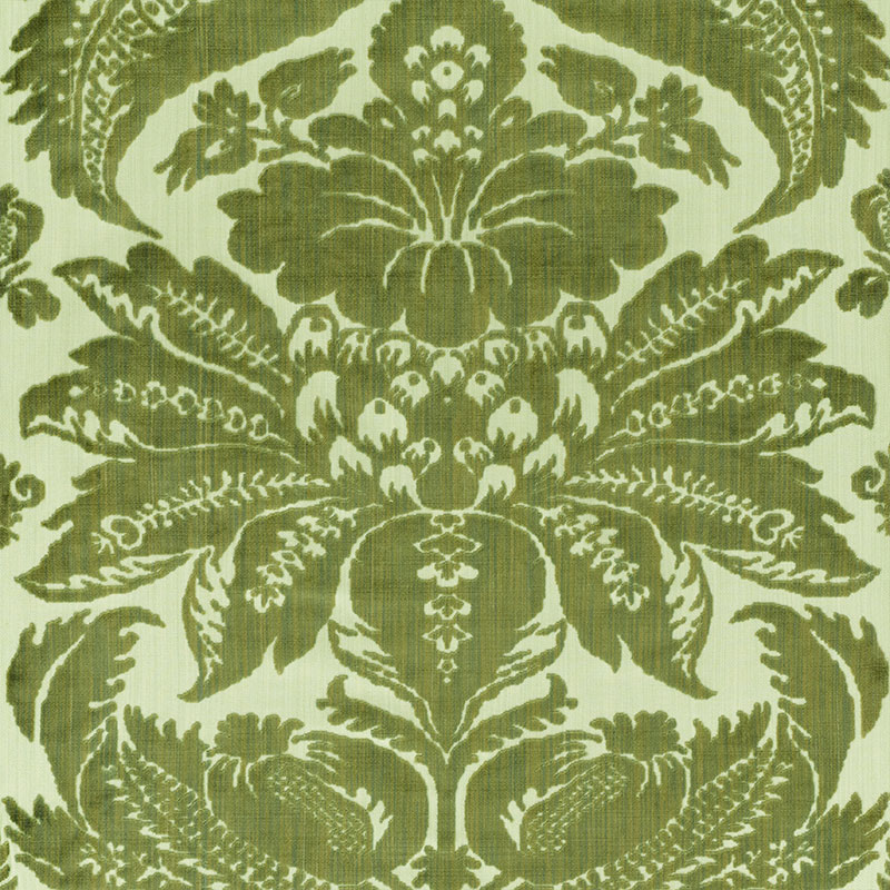 Schumacher 73980 Cut-Patterned-Velvets Collection Pavia Silk Velvet Fabric  in Olivine