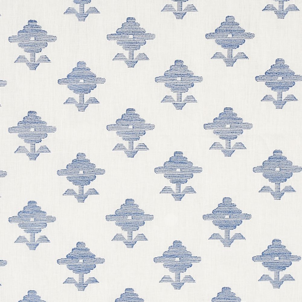 Schumacher 74163 Rubia Embroidery Fabric in Blue
