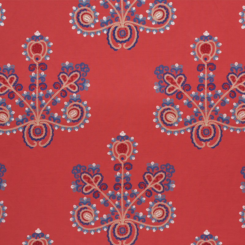 Schumacher 74451 Primitive-Beauty Collection Estrella Fabric  in Vermilion