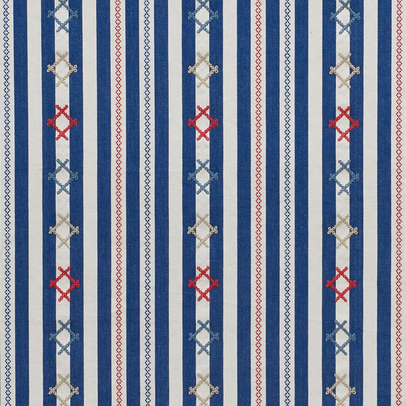 Schumacher 74460 Primitive-Beauty Collection Rhodes Stripe Fabric  in Navy