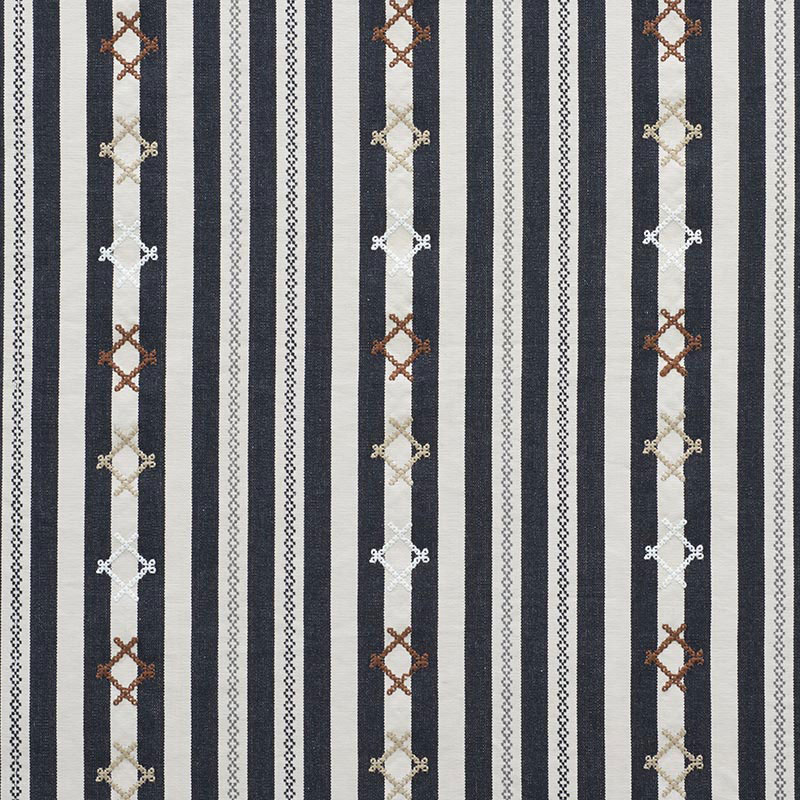 Schumacher 74461 Primitive-Beauty Collection Rhodes Stripe Fabric  in Black