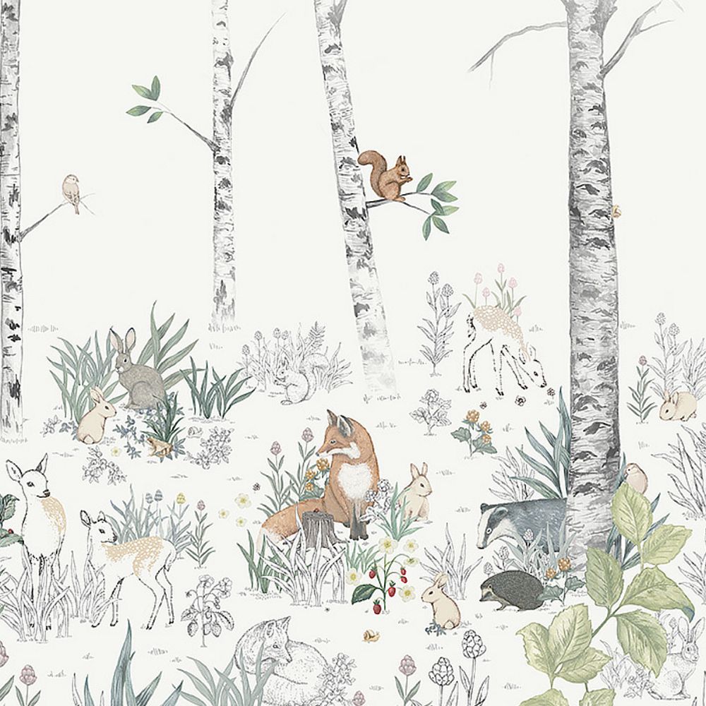 Schumacher 7481 Magic Forest Mural Wallcoverings in Ivory