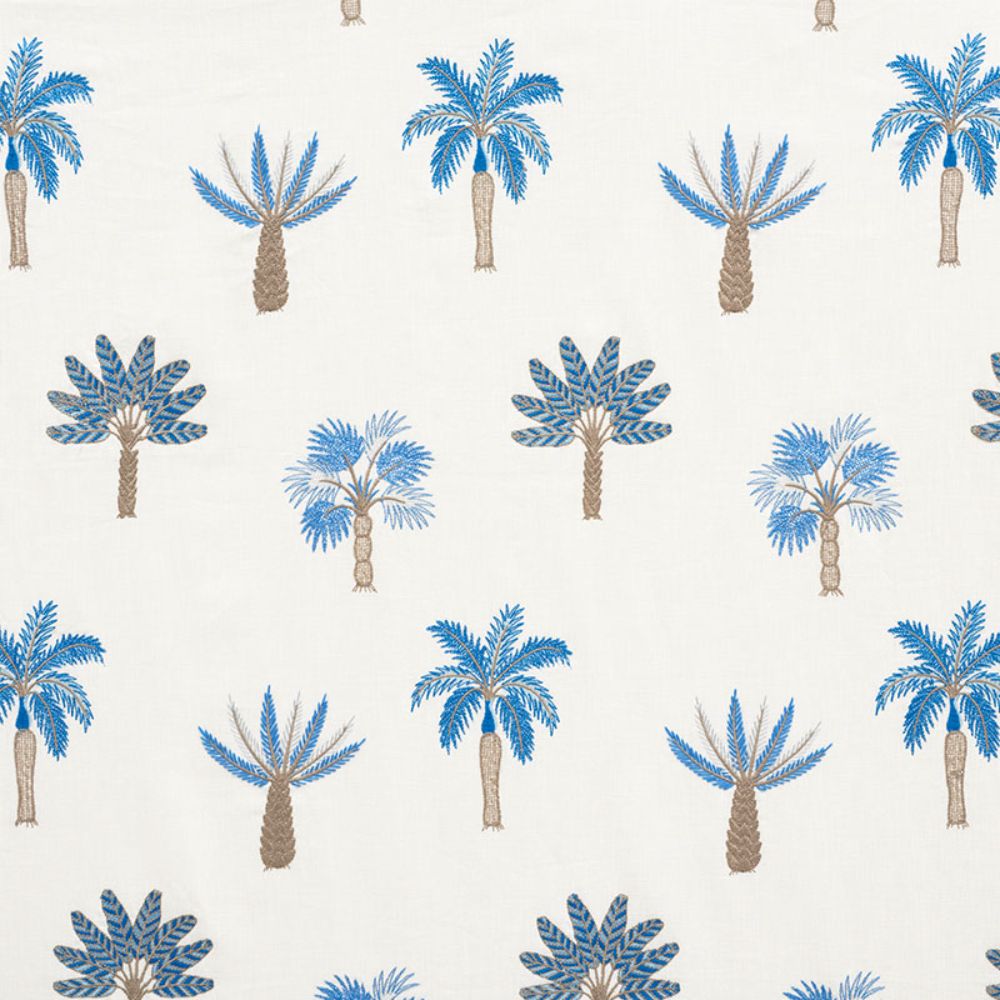 Schumacher 75301 Palmetto Beach Embroidery Fabric in Blue