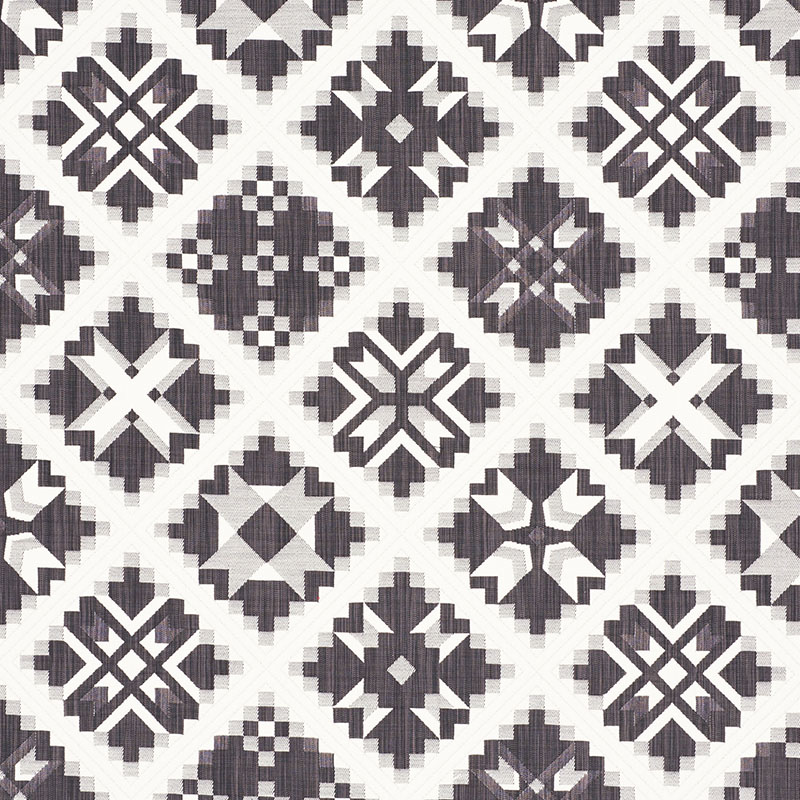Schumacher 76761 Folk-Art Collection Tristan Patchwork Fabric  in Charcoal