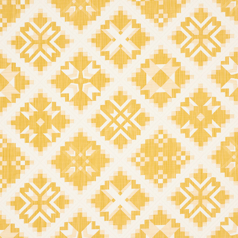Schumacher 76762 Folk-Art Collection Tristan Patchwork Fabric  in Yellow