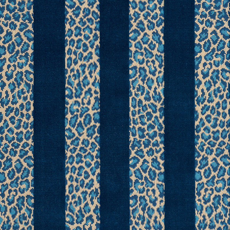 Schumacher 77140 Timothy-Corrigan Collection Guepard Stripe Velvet Fabric  in Mediterranean