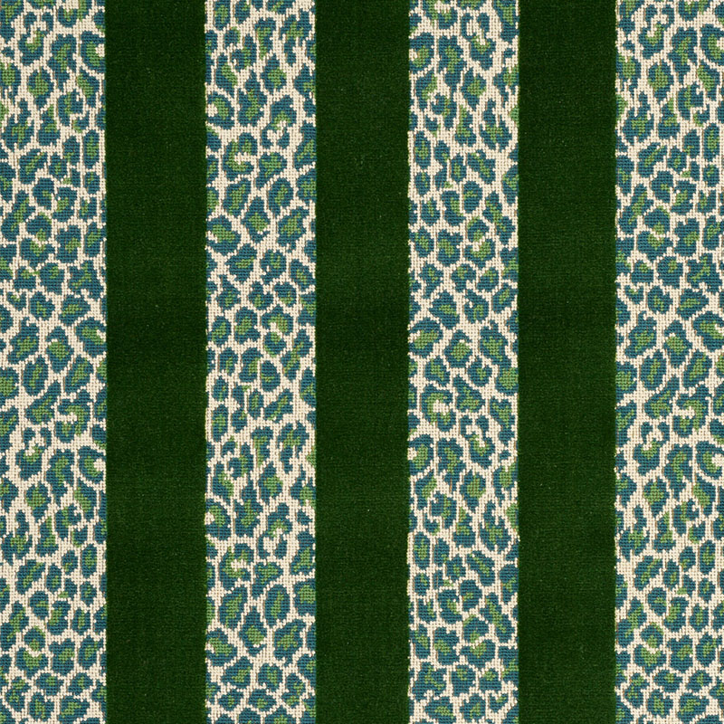 Schumacher 77141 Timothy-Corrigan Collection Guepard Stripe Velvet Fabric  in Emerald