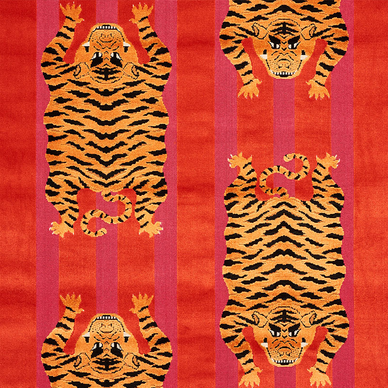Schumacher 77231 Johnson-Hartig-For-Libertine Collection Jokhang Tiger Velvet Fabric  in Red & Pink