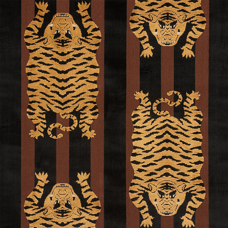 Schumacher 77232 Johnson-Hartig-For-Libertine Collection Jokhang Tiger Velvet Fabric  in Brown & Black