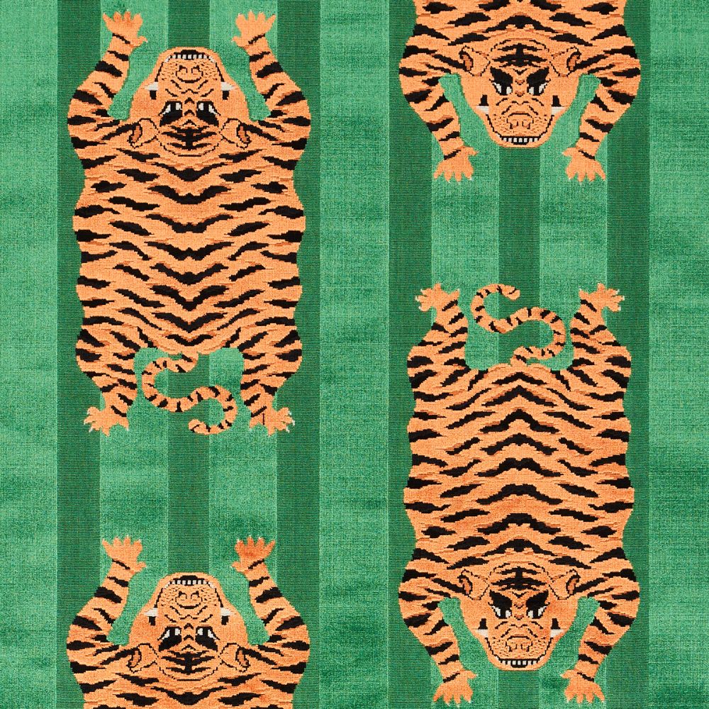 Schumacher 77233 Jokhang Tiger Velvet Fabrics in Green