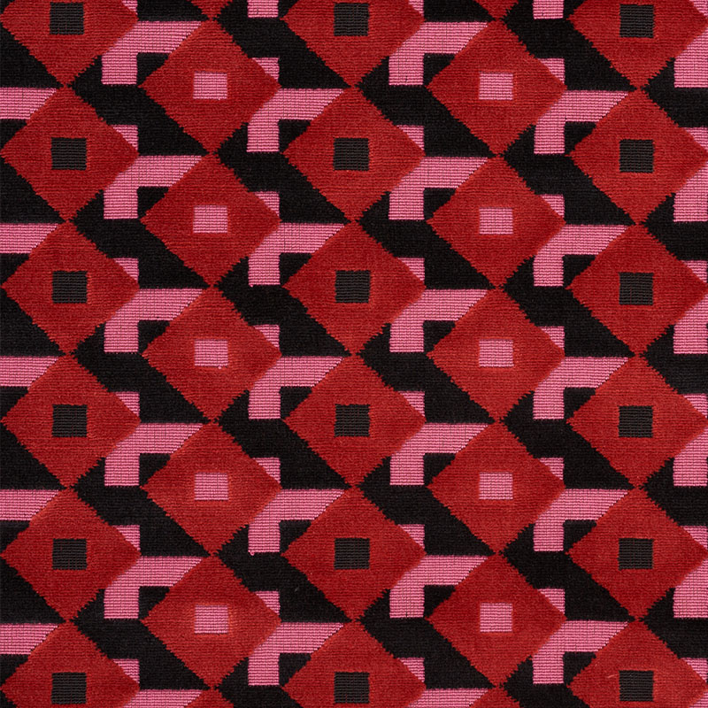 Schumacher 77240 Johnson-Hartig-For-Libertine Collection Dazzle Ship Velvet Fabric  in Pink & Black