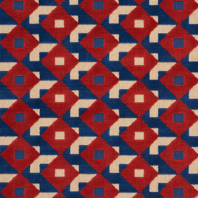 Schumacher 77241 Johnson-Hartig-For-Libertine Collection Dazzle Ship Velvet Fabric  in Blue & Red
