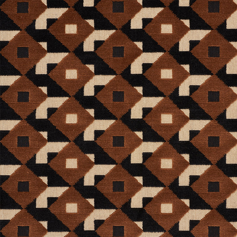 Schumacher 77242 Johnson-Hartig-For-Libertine Collection Dazzle Ship Velvet Fabric  in Brown & Black