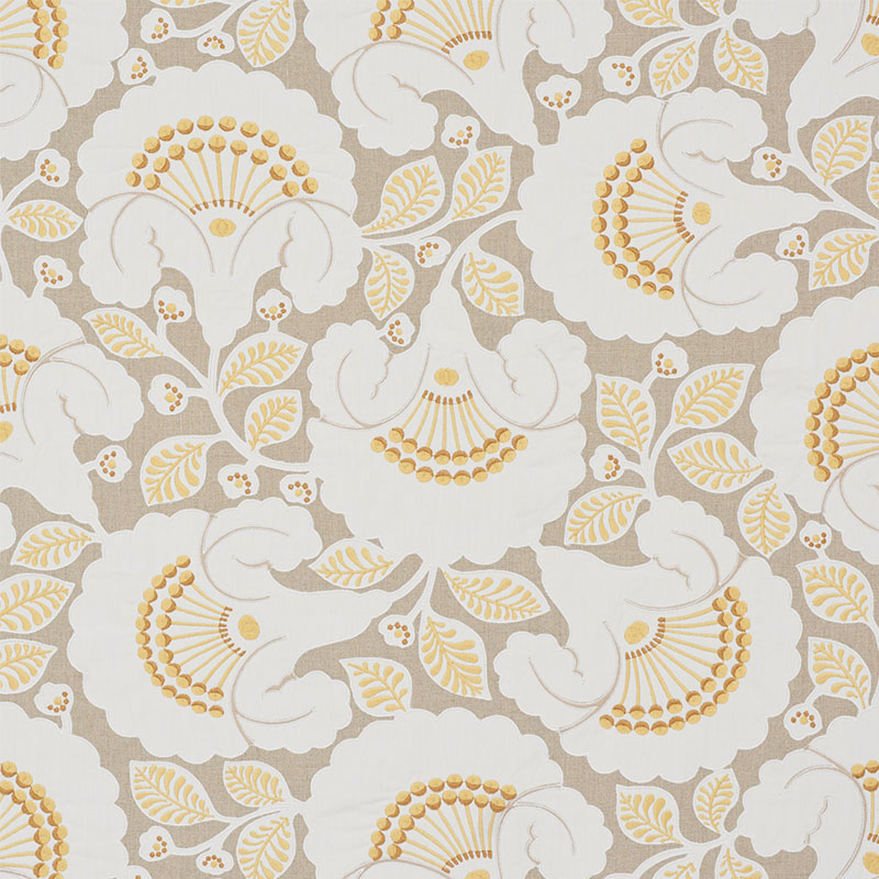 Schumacher 77300 Wallflowers Collection Jackie Applique Embroidery Fabric  in Natural