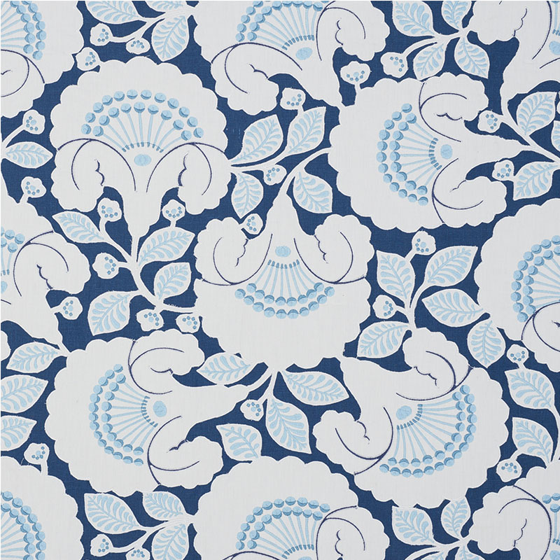 Schumacher 77301 Wallflowers Collection Jackie Applique Embroidery Fabric  in Blue