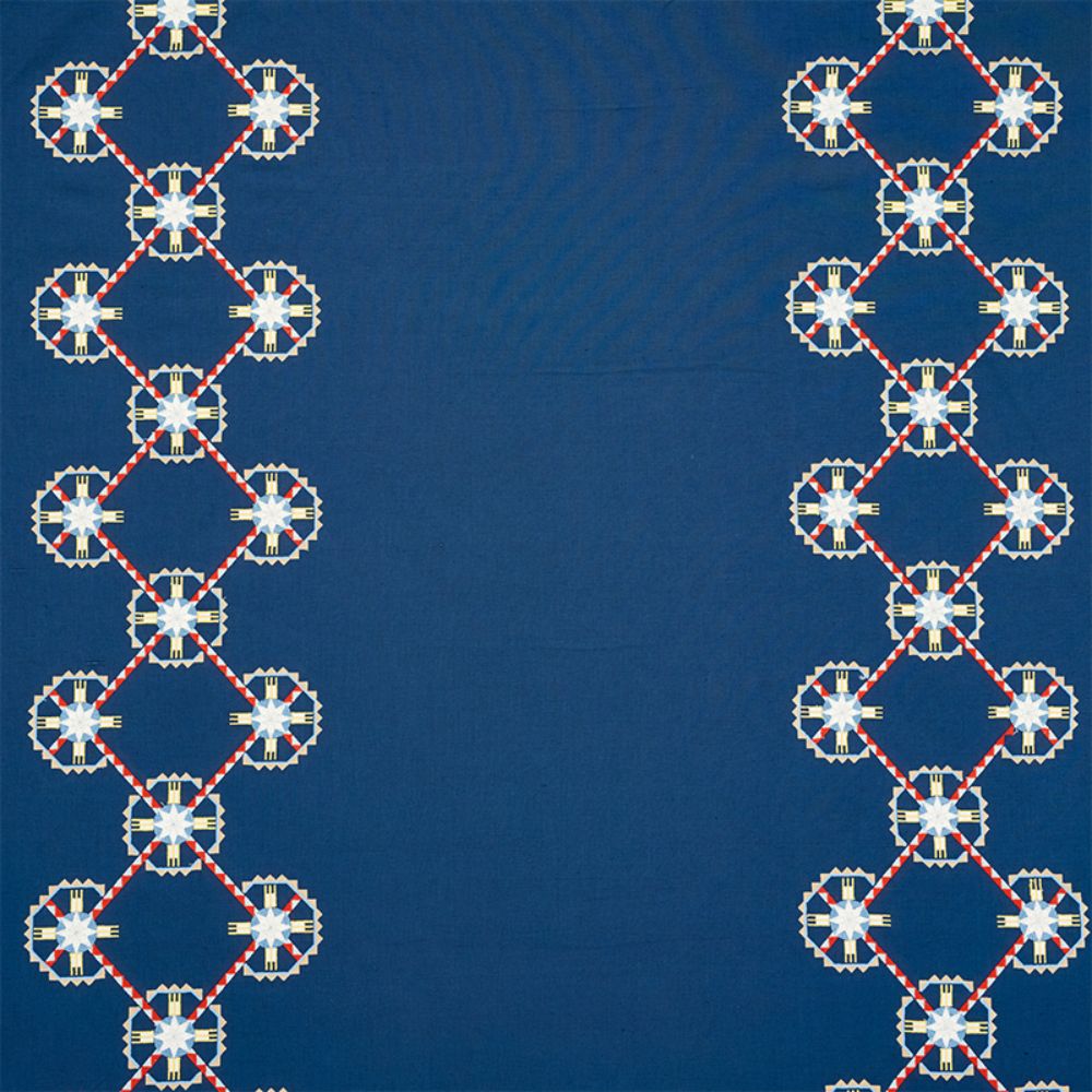 Schumacher 77601 Chamizal Embroidery Fabric in Blue & Red