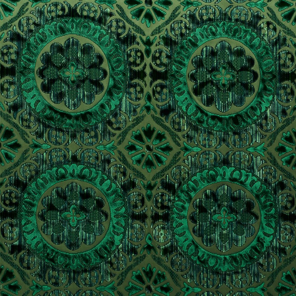 Schumacher 77641 Suzani Strie Velvet Fabric in Emerald