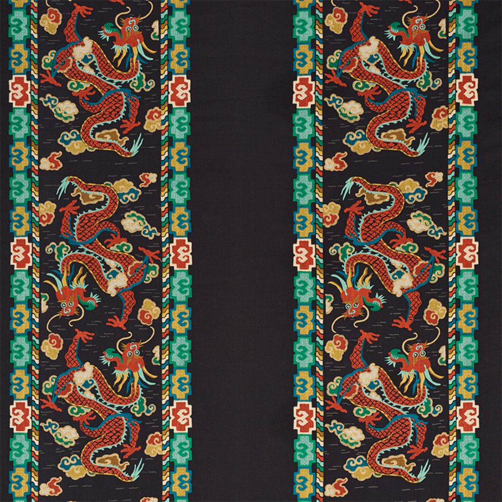 Schumacher 78090 Lotan Dragon Embroidery Fabric in Black