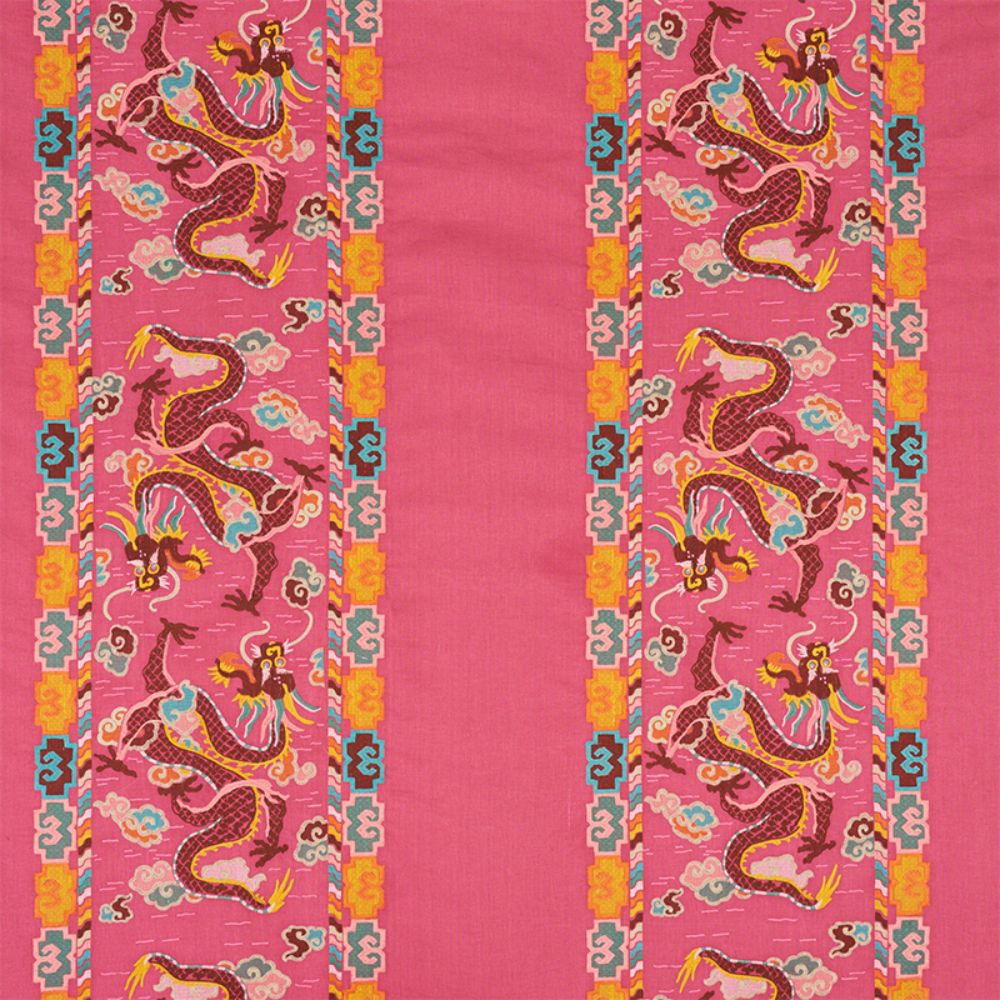 Schumacher 78092 Lotan Dragon Embroidery Fabric in Pink