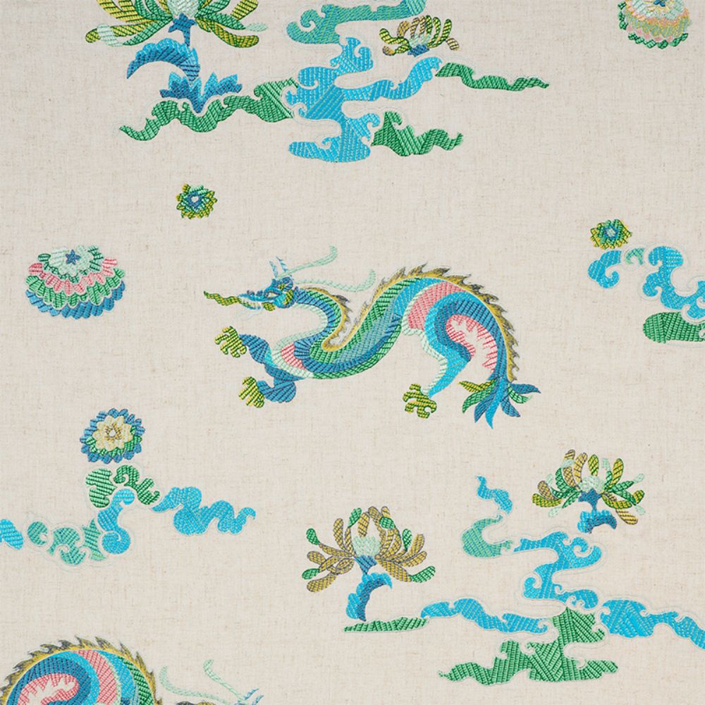 Schumacher 78110 Hanlun Dragon Embroidery Fabric in Natural