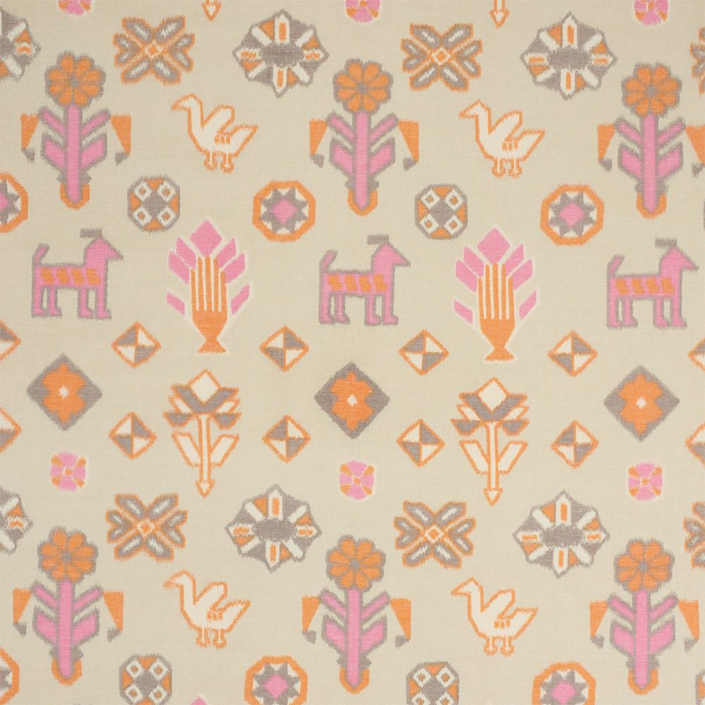 Schumacher 78142 Chuska Warp Print Fabric in Pink & Orange