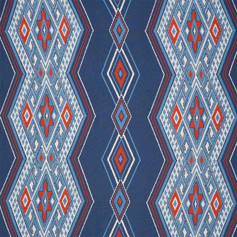 Schumacher 78150 Bayeta Embroidery Fabric in Blue & Red