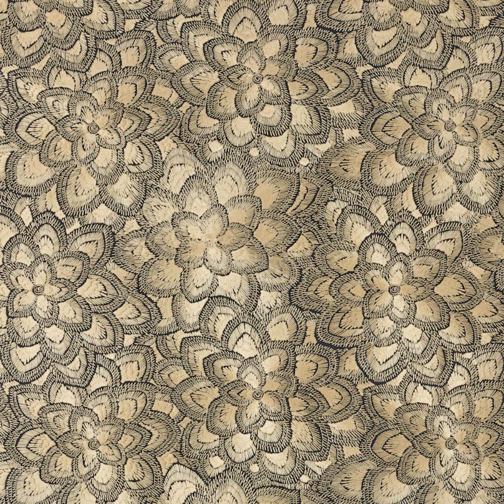 Schumacher 78340 Lotus Embroidery Fabric in Gold