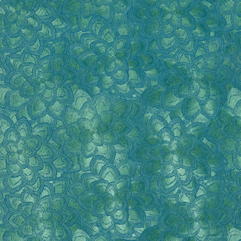 Schumacher 78342 Lotus Embroidery Fabric in Jade