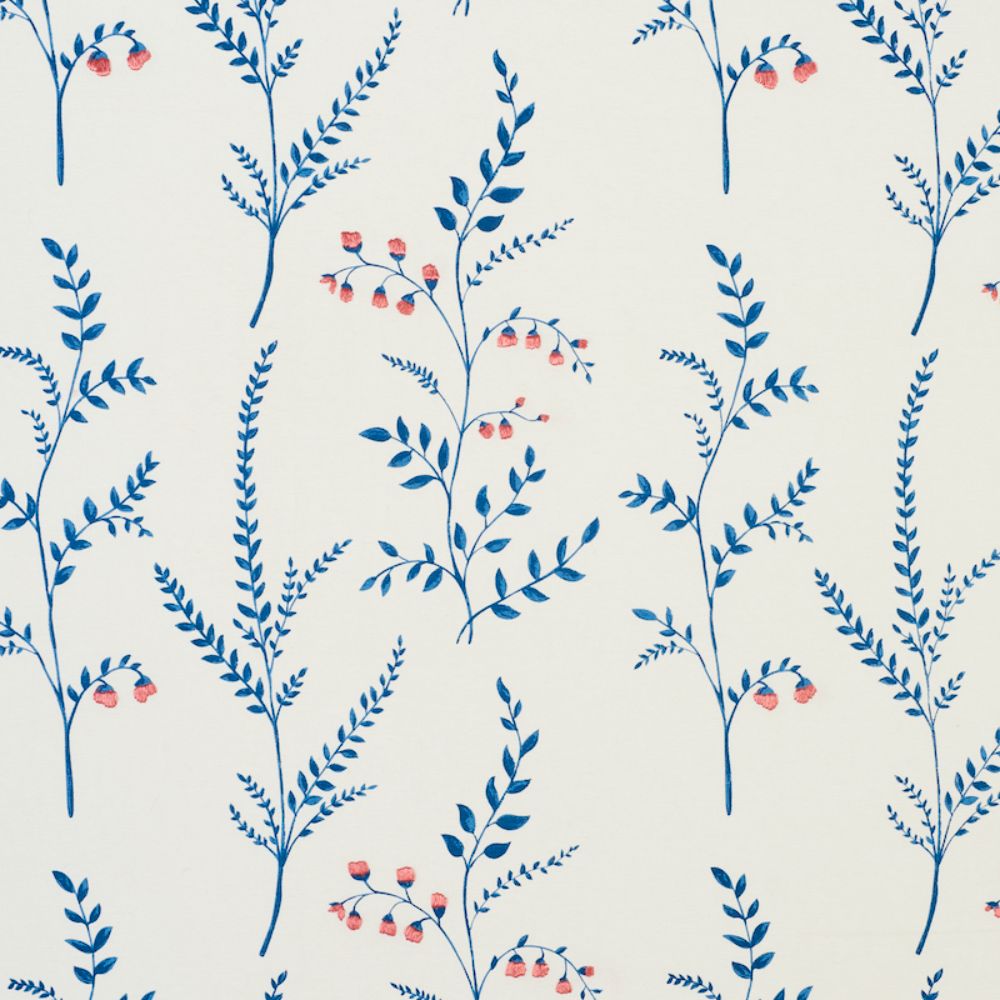 Schumacher 78350 Cynthia Embroidered Print Fabric in Blue
