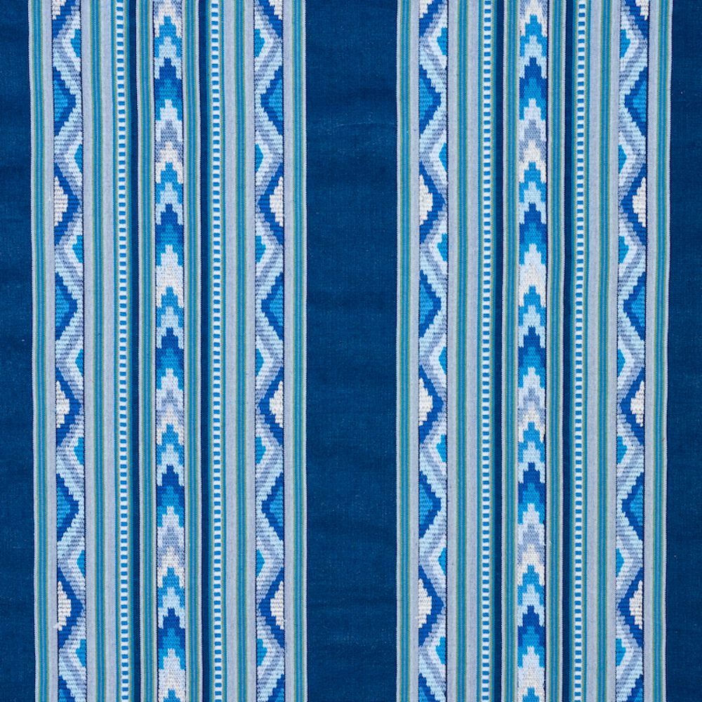 Schumacher 78390 Zarzuela Stripe Embroidery Fabric in Indigo