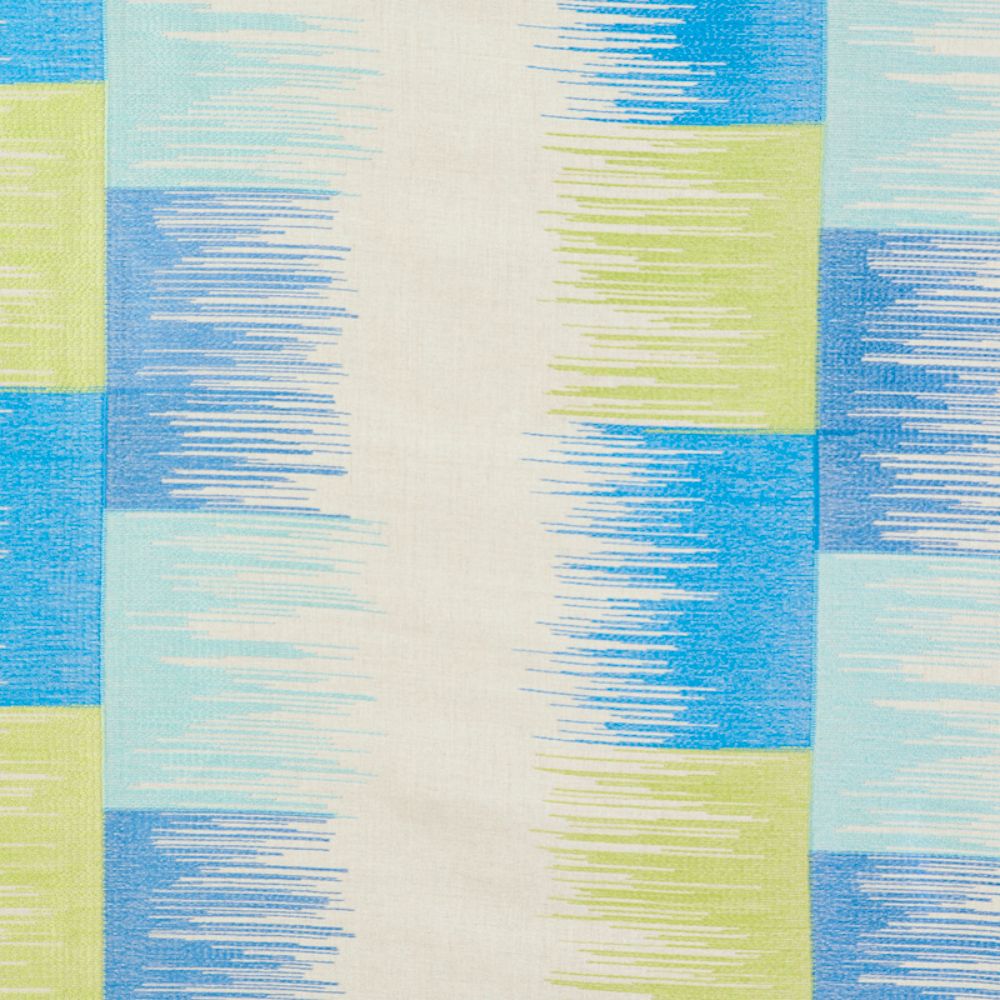 Schumacher 78401 Sunburst Stripe Embroidery Fabric in Blue & Lime