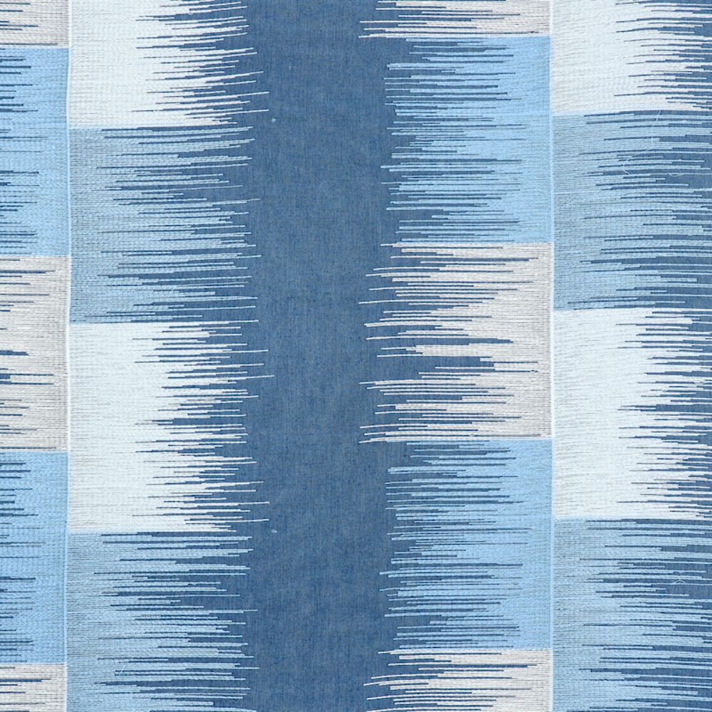 Schumacher 78402 Sunburst Stripe Embroidery Fabric in Blues