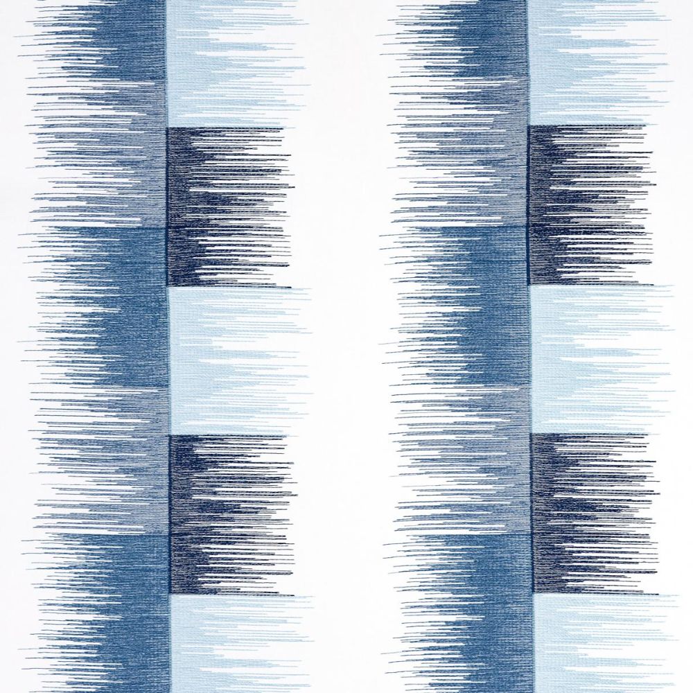 Schumacher 78404 Uncommon Threads Sunburst Stripe Embroidery Fabric in Blue