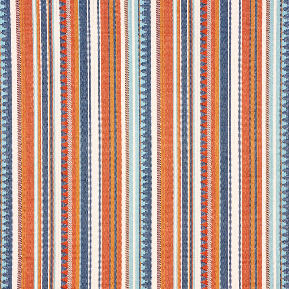 Schumacher 78730 Zuni Stripe Fabric in Blue & Orange