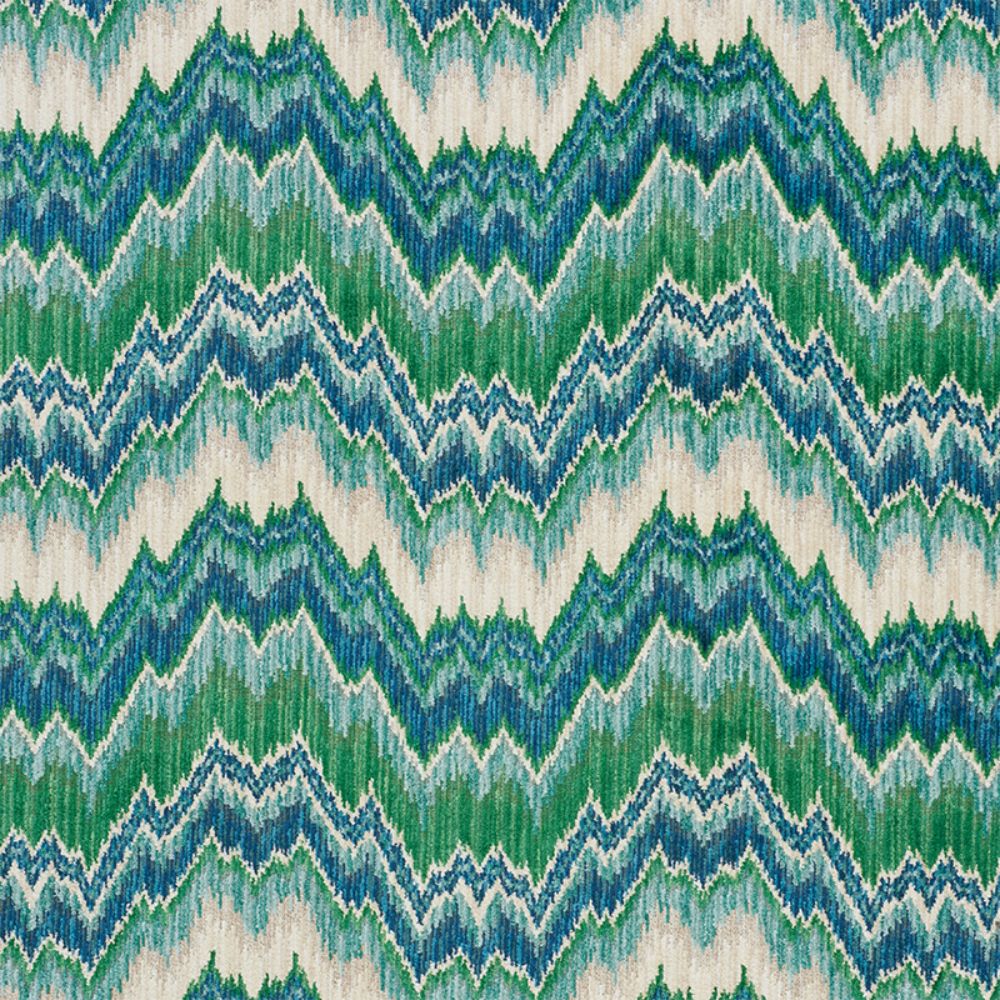 Schumacher 78791 Bezique Flamestitch Velvet Fabric in Blue & Green