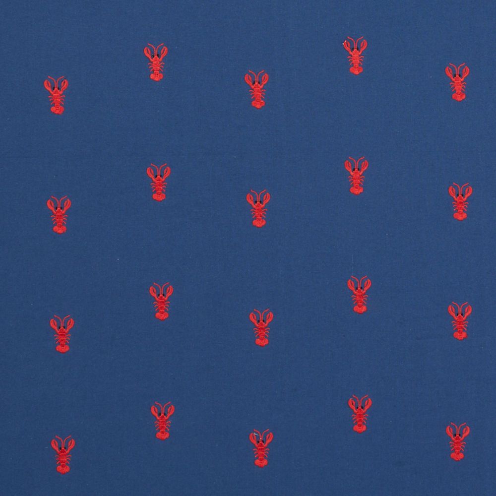 Schumacher 78800 Lobster Embroidery Fabric in Navy