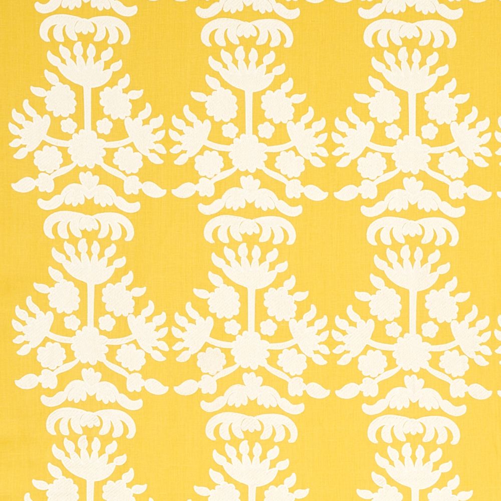 Schumacher 79471 Cybele Embroidery Fabric in Yellow