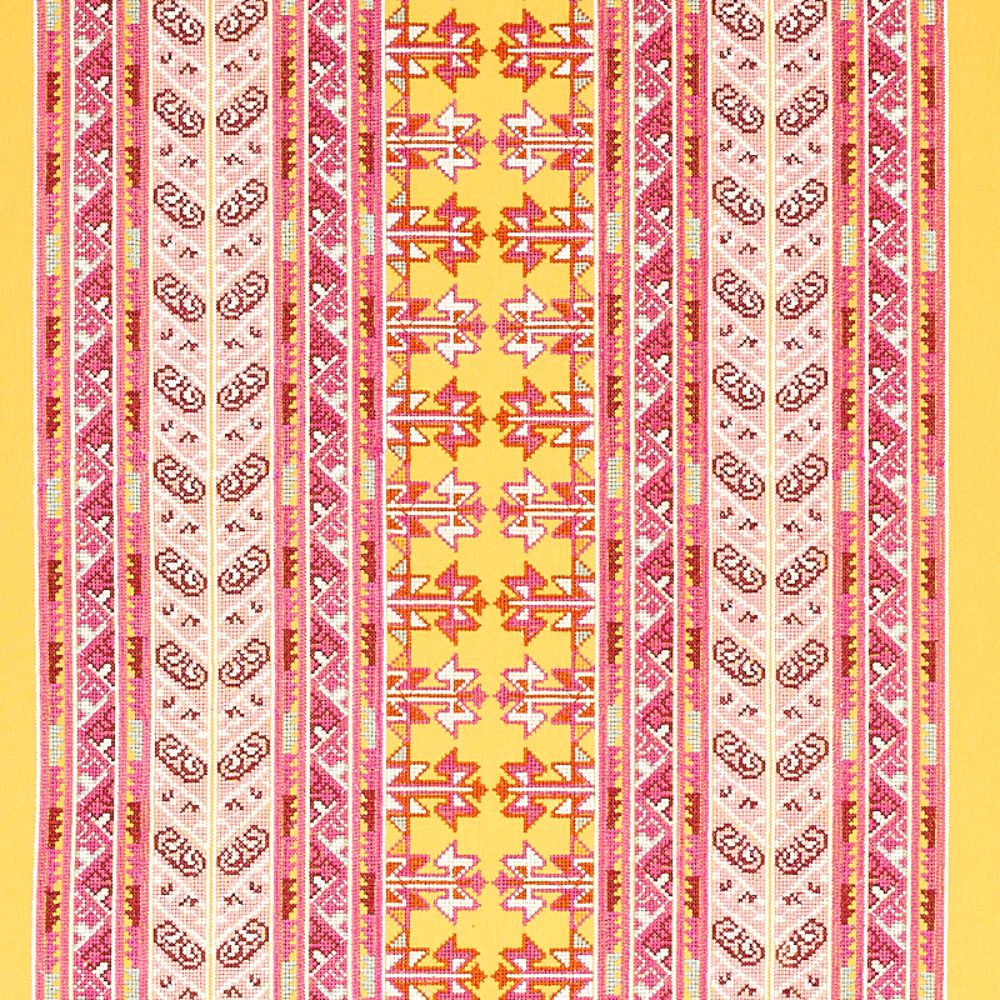Schumacher 79622 Vinka Embroidery Fabric in Pink & Yellow